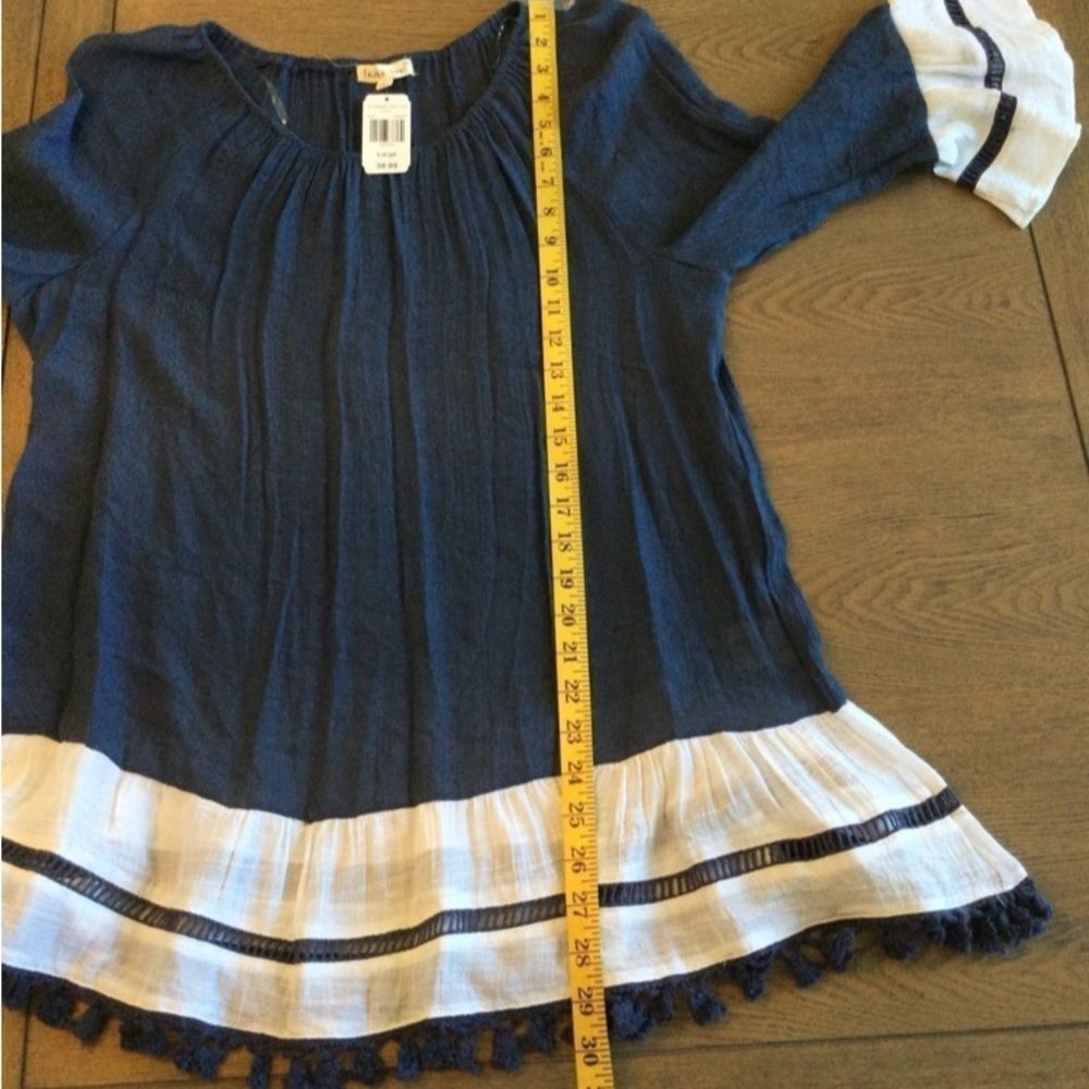Indigo Soul Tunic Blouse Women’s Size Large Color Navy White 3/4 Sleeve - Picture 12 of 13